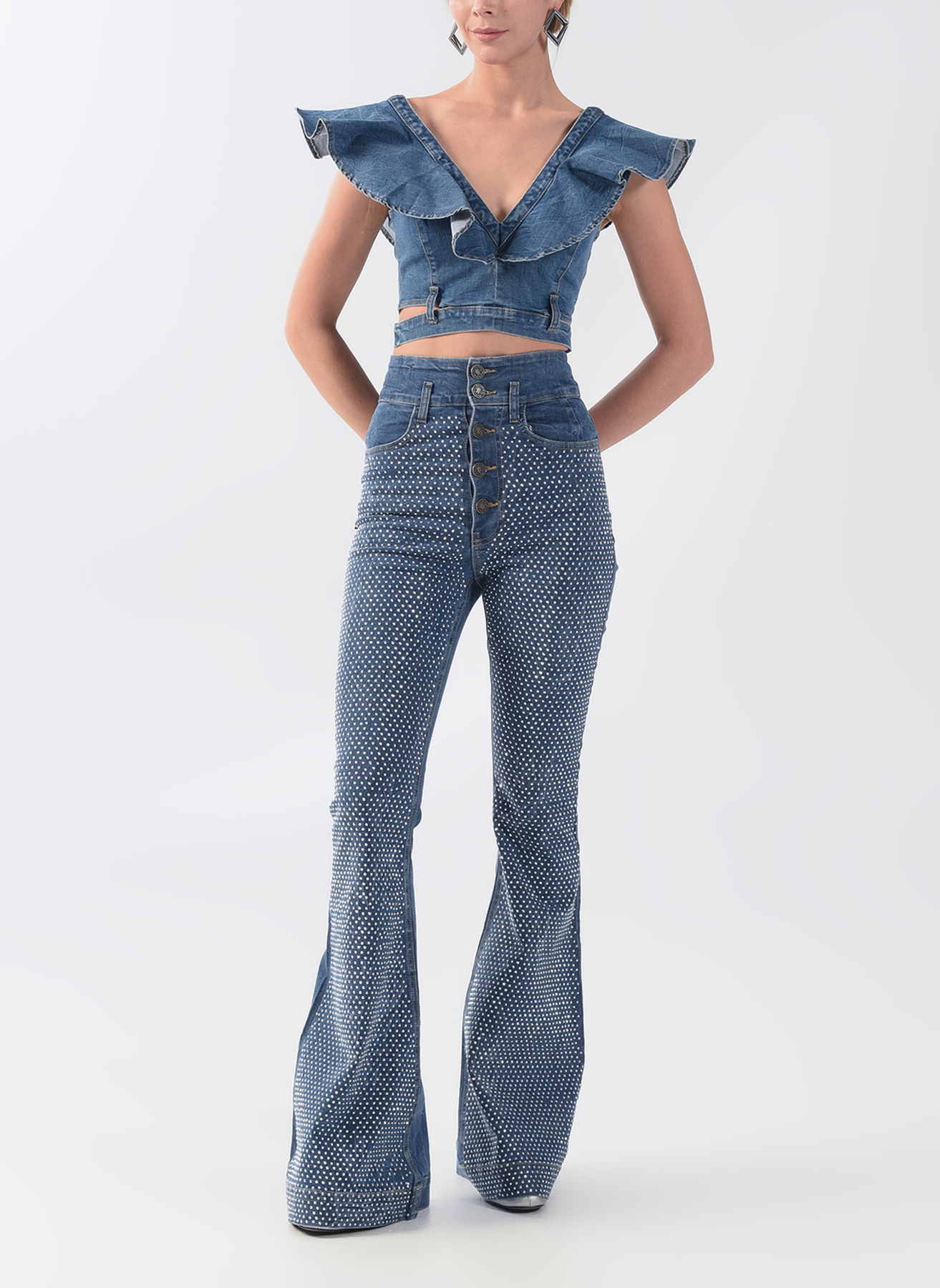 RG-207 High waist embroidered flared jeans