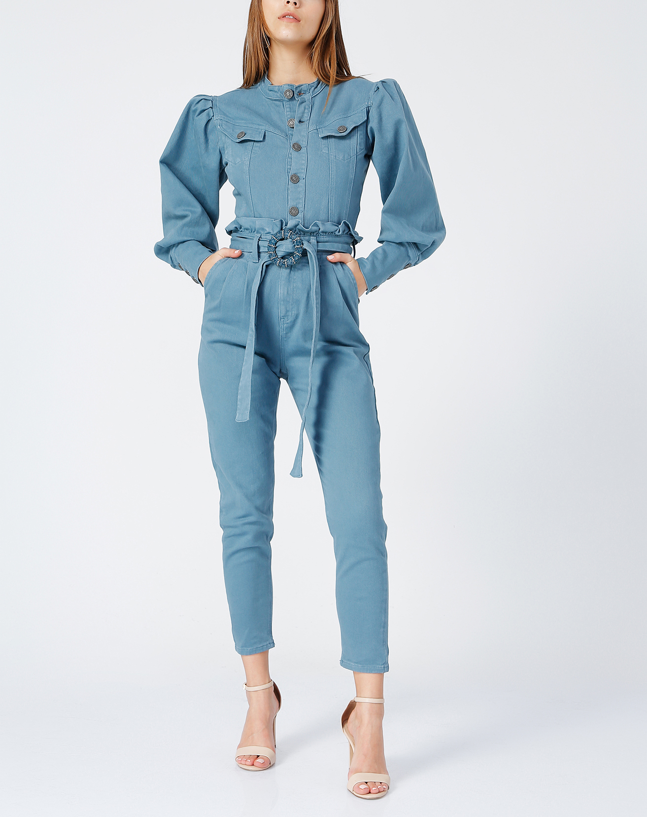RG-700 Puff long sleeve frilled jumpsuit