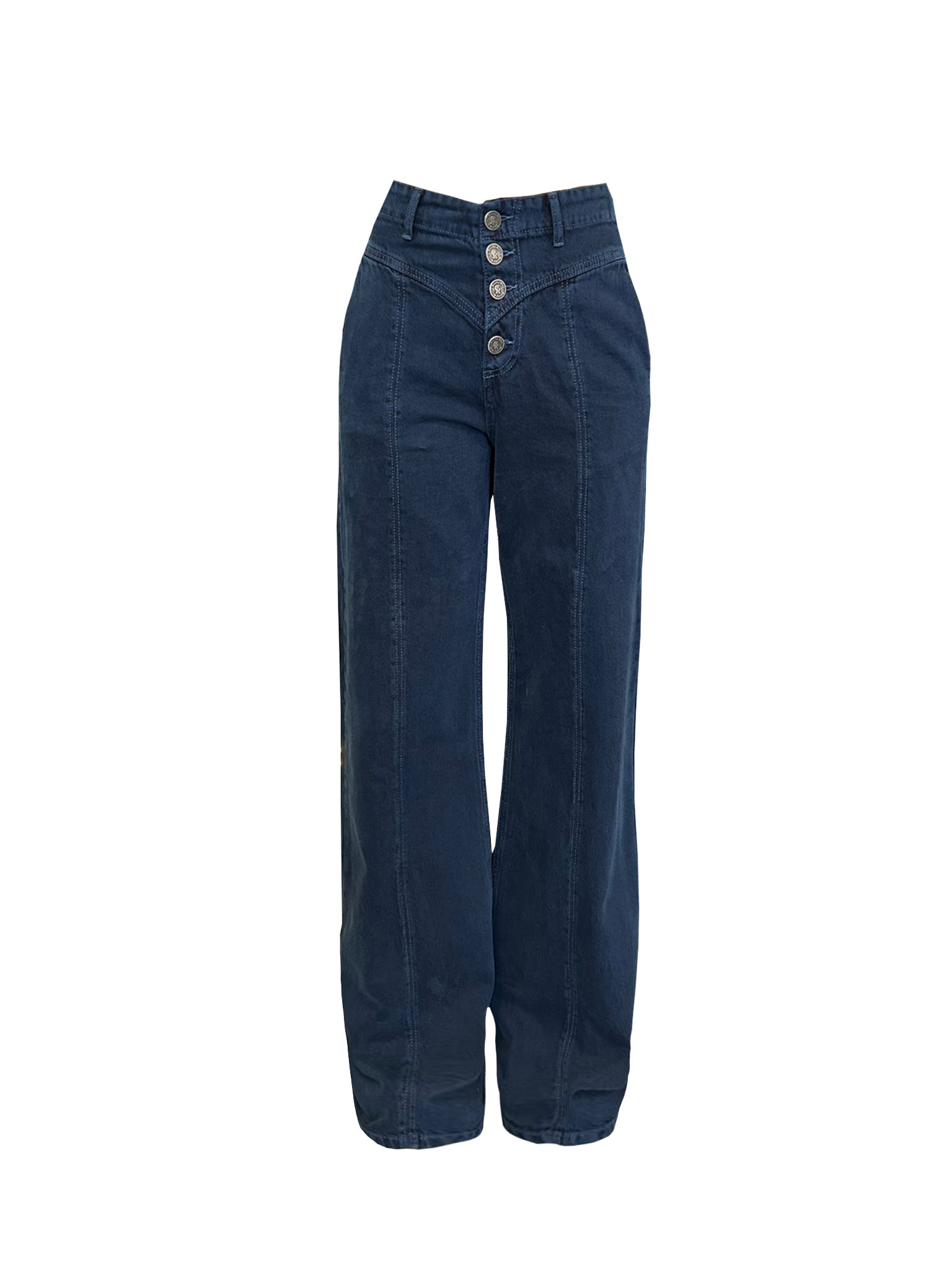 RG-209 Corsage detailed mid rise oversize navy blue jeans