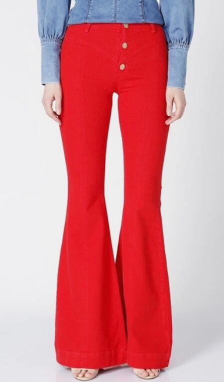 RG-200 Mid rise corsage detail flared red jeans