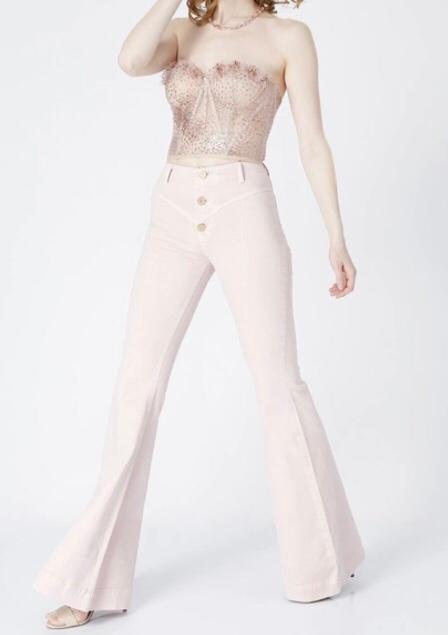 RG-200 Mid rise corsage detail flared light pink jeans