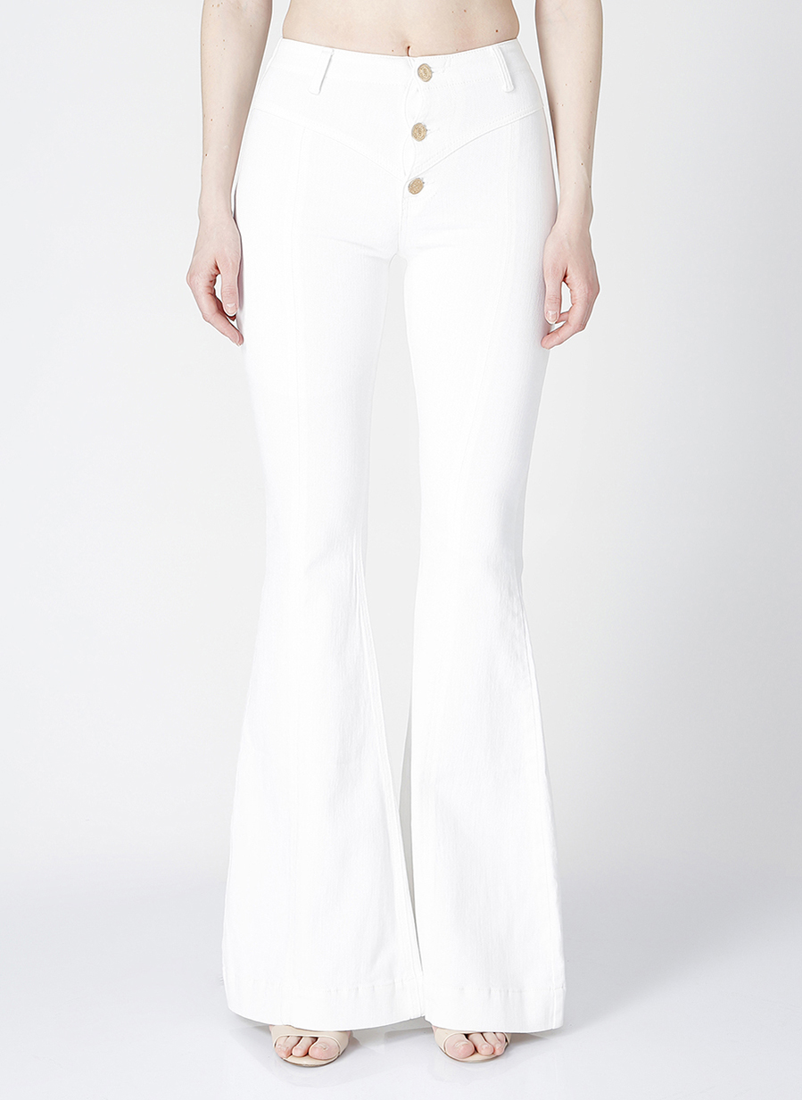 RG-200 Mid rise corsage detail flared white jeans