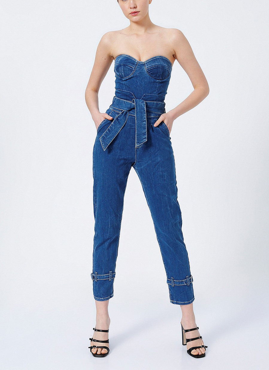 RG-702 Strapless glop detail  denim jumpsuit