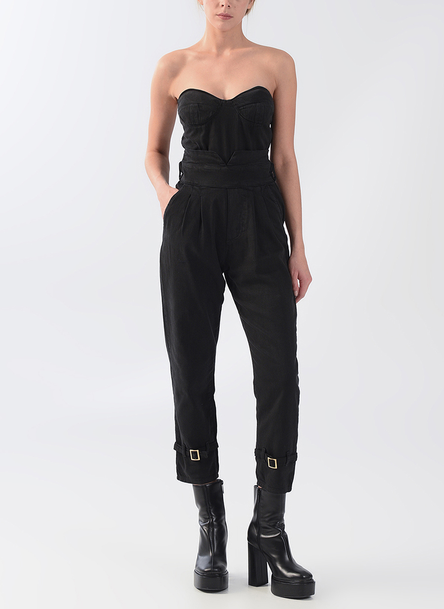 RG-702 Strapless glop detail black jumpsuit