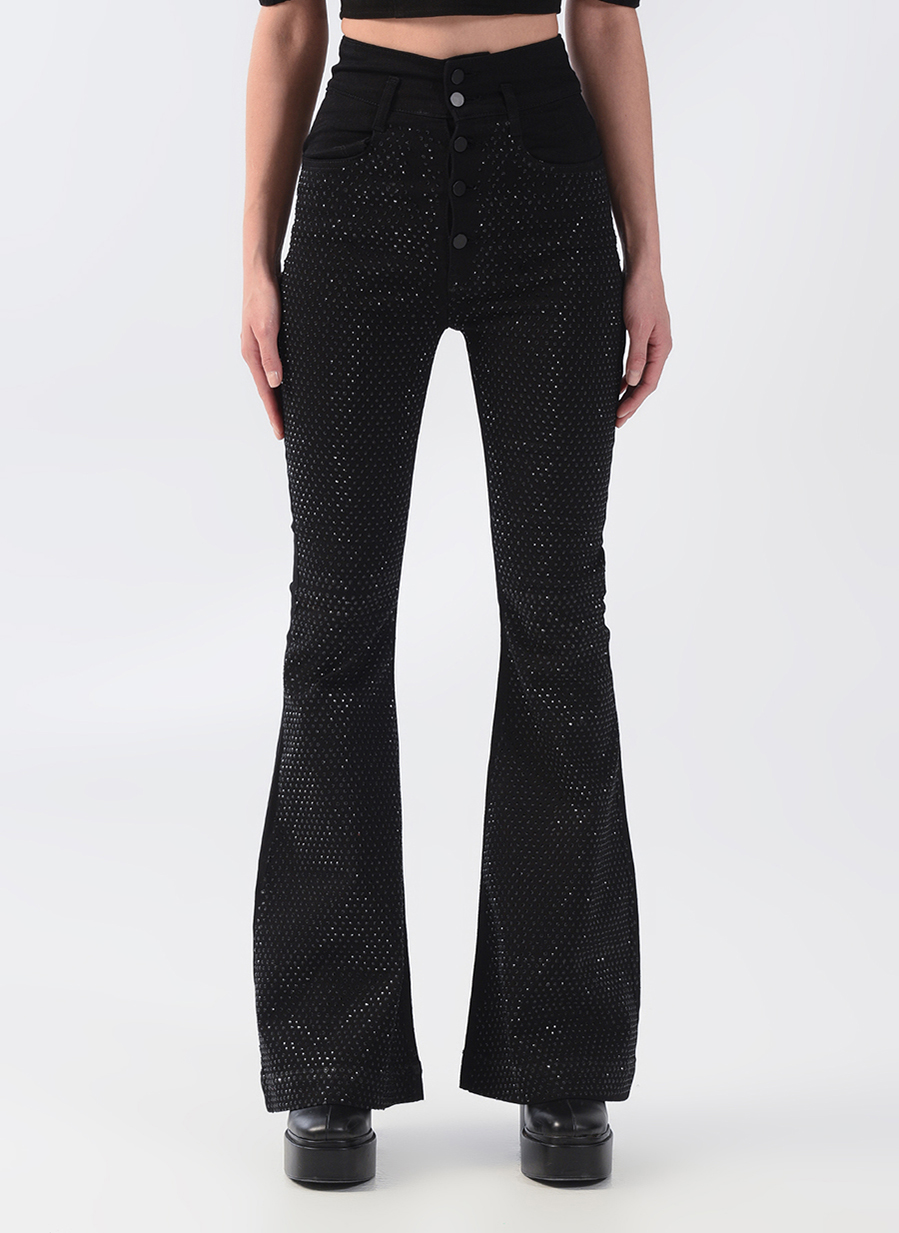 Embroidered high waist flared black jeans 