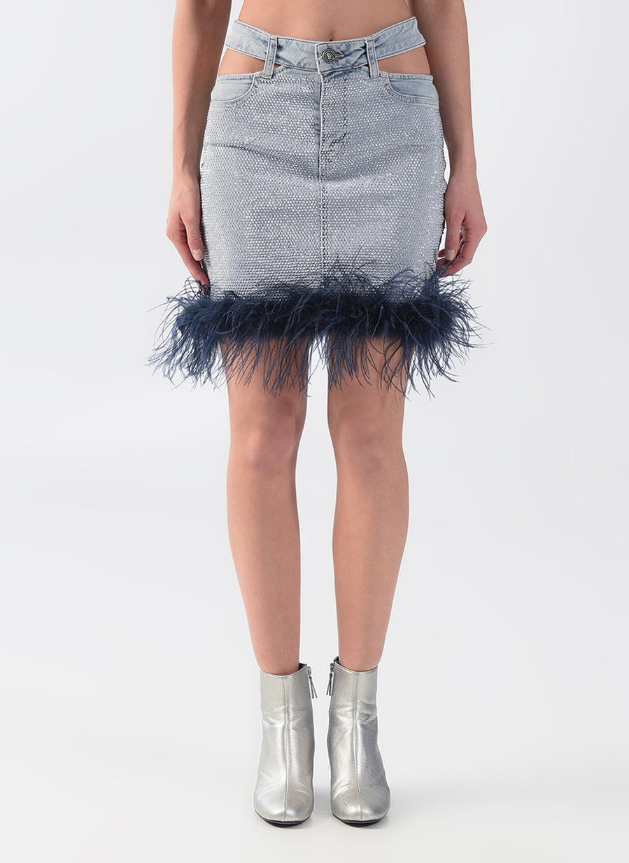 RG-406 Embroidered feather  detail mini skirt