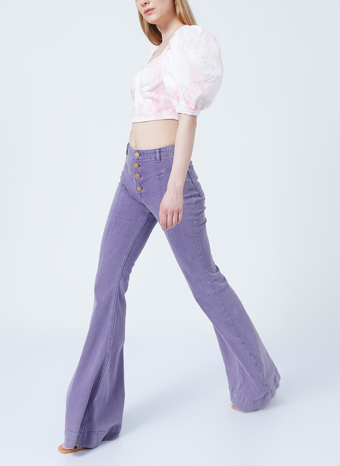 RG-200 Corsage detailed mid rise flared jeans