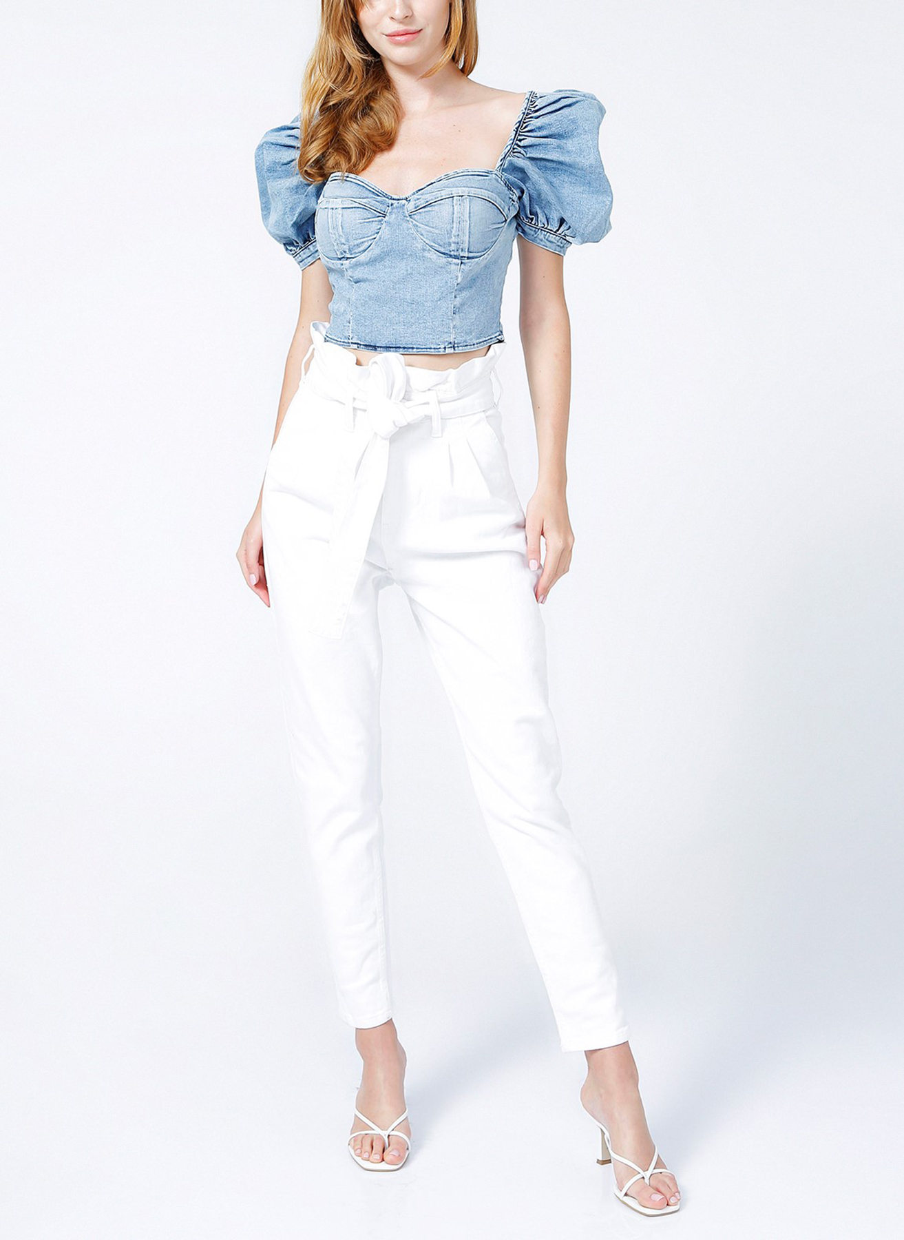 RG-202 High waist ruffled detailed white jeans