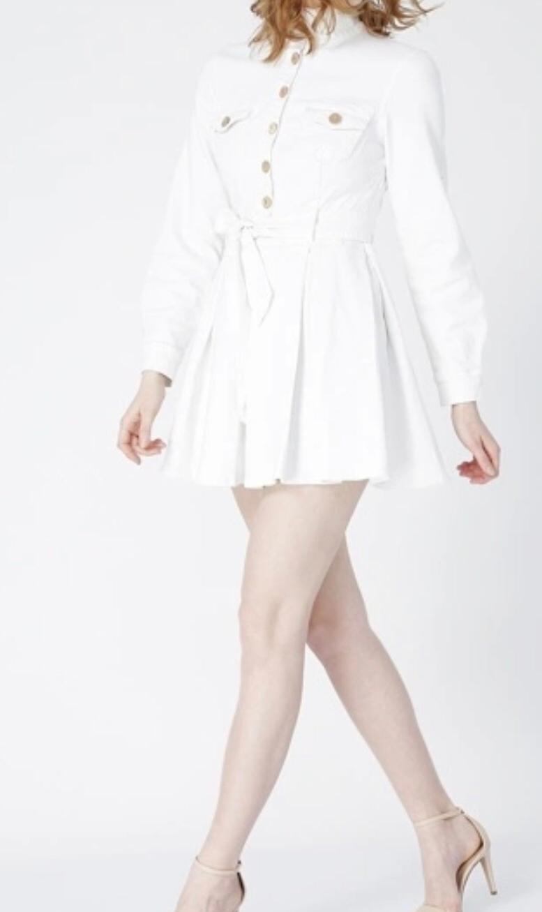 RG-104 Long sleeve pleated jacket white dress