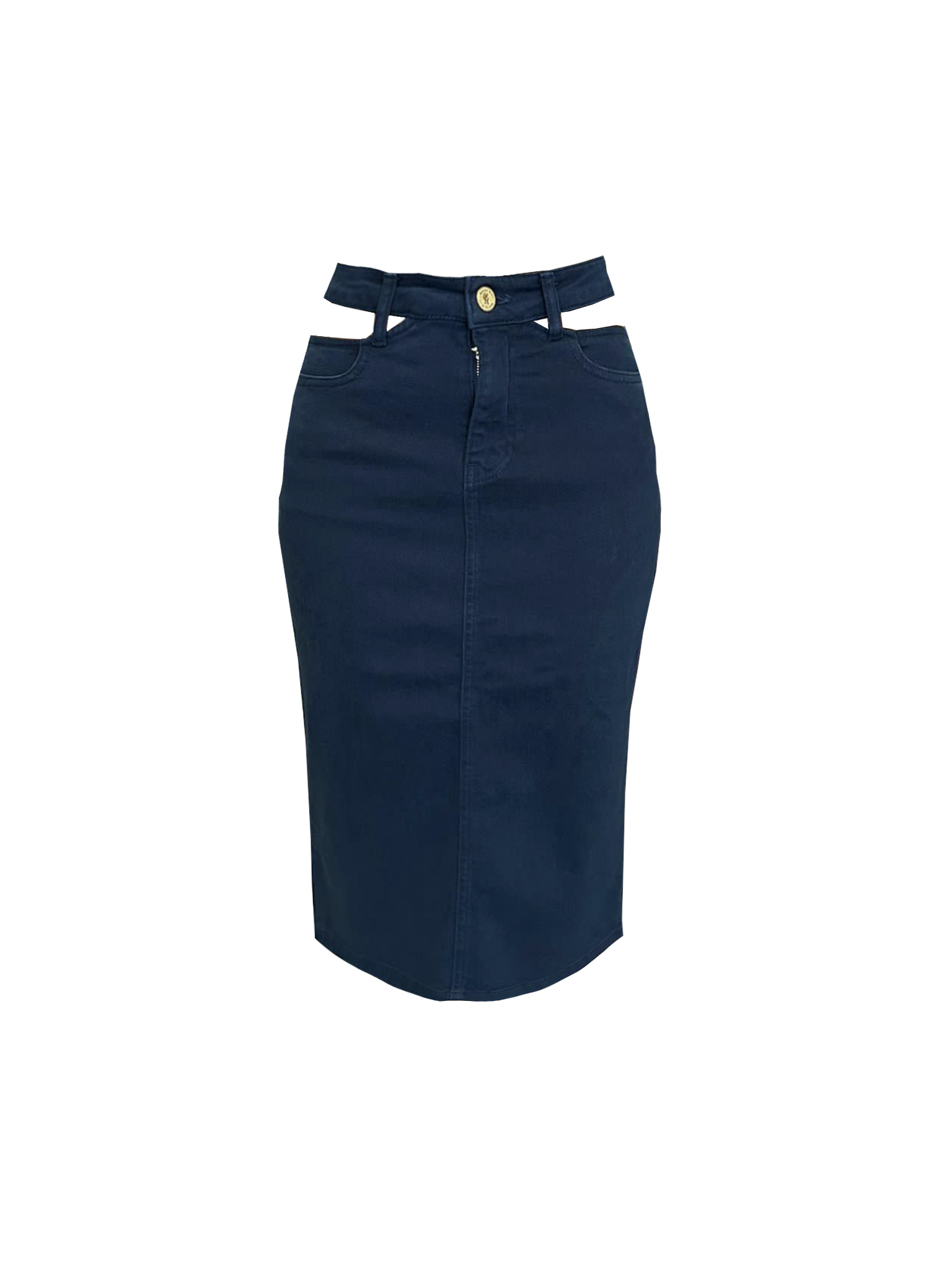 RG-405 Open belted denim pencil navy blue skirt